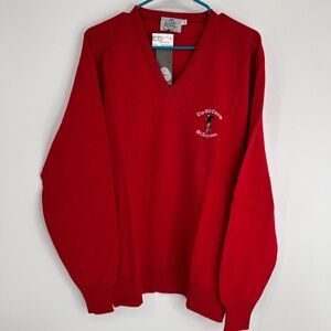 Clan Royal THE OLD COURSE St Andrews Red Long Sleeve Lambswool Sweater Large